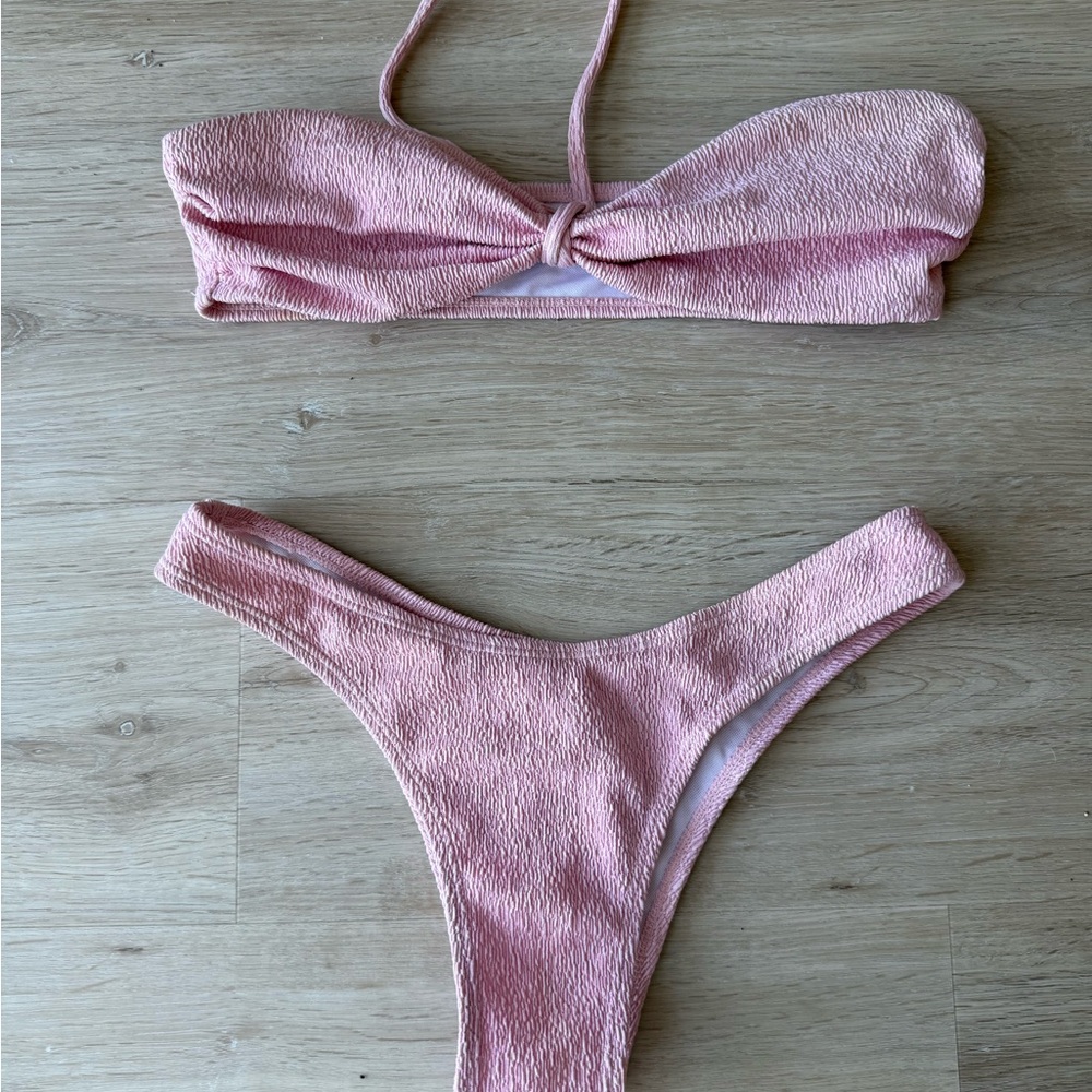 Pink Textured Bikini Set